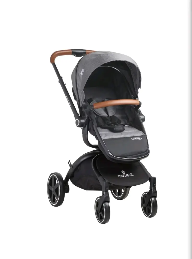 Coche de bebé Bebesit gris con capota ajustable - 1