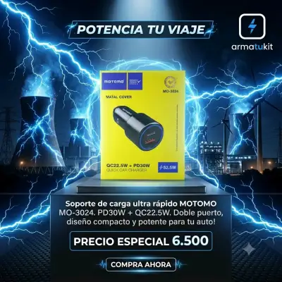 Cargador Rápido para Auto Motomo MO-3024 - miniatura 2