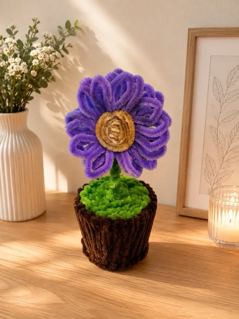 Decoración de flor de limpiapipas morada