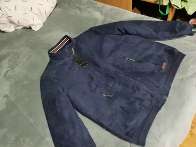 Chaqueta azul marino de gamuza para hombre - miniatura 5