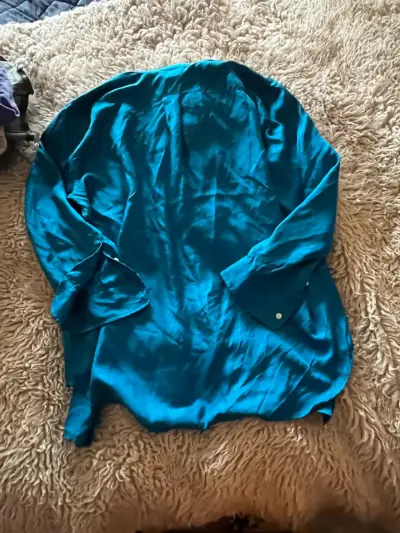 Camisa de seda azul Ralph Lauren para mujer - miniatura 4