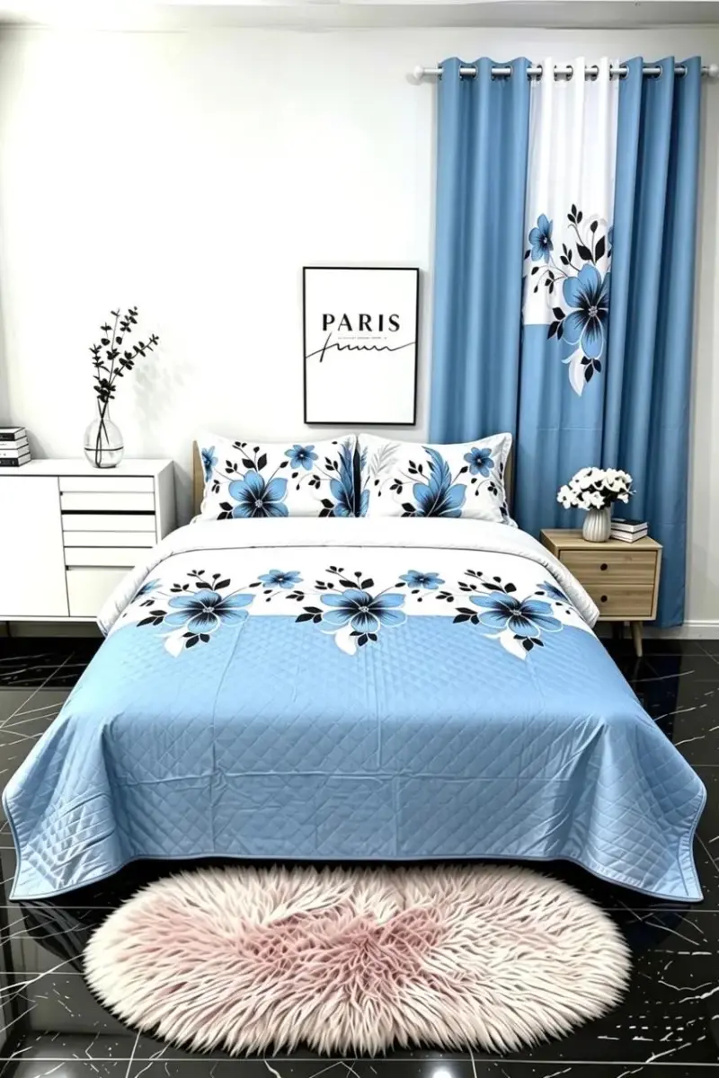 Cobertor diseño 2 Plazas + 3 paños cortinas - 3