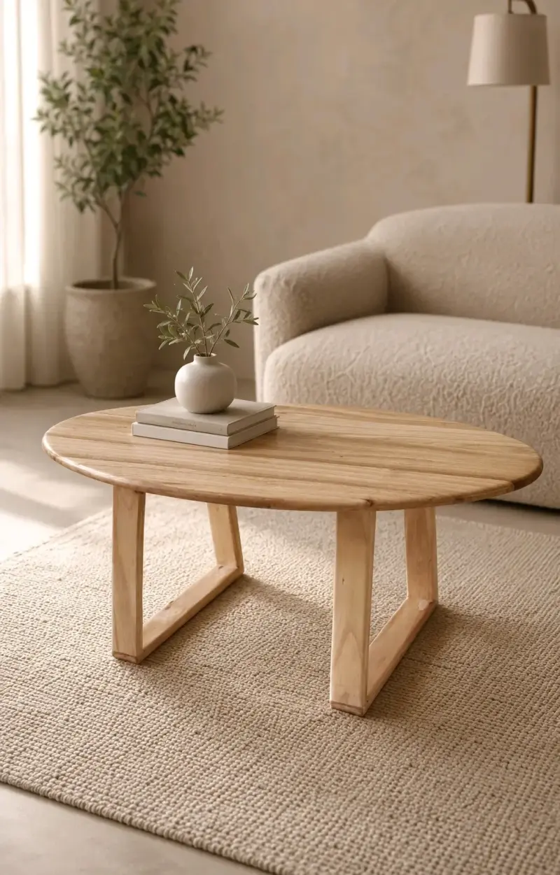 Mesa de Centro Ovalada de Madera Natural