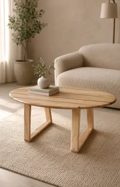 Mesa de Centro Ovalada de Madera Natural - miniatura 1