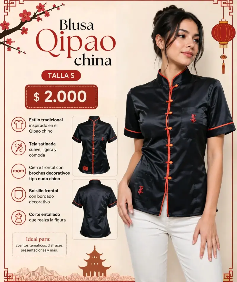 Blusa Qipao China Negra Talla S