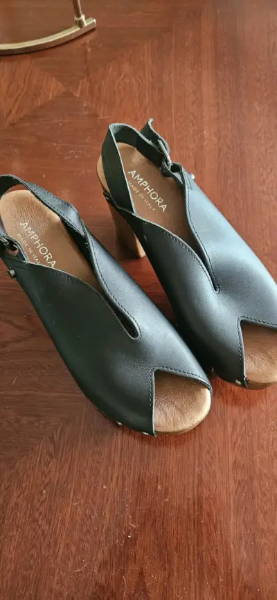 Sandalias de cuero negras Amphora con taco de madera - miniatura 1