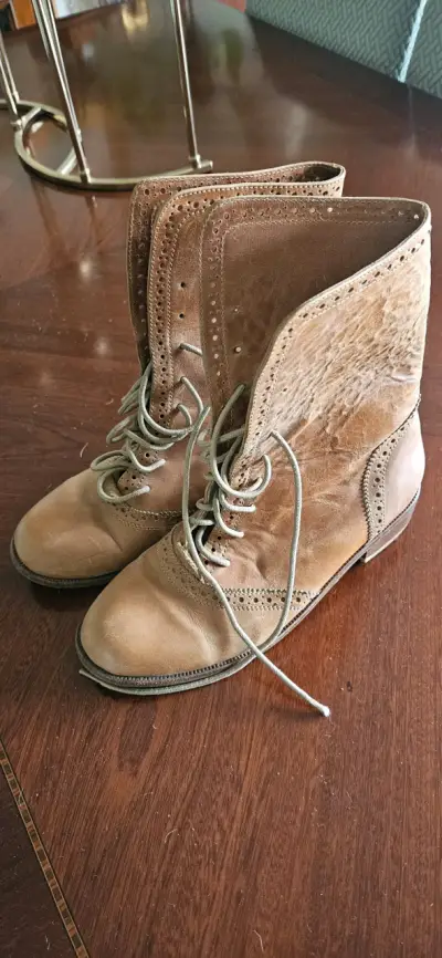 Botines de cuero marrón con cordones - miniatura 2