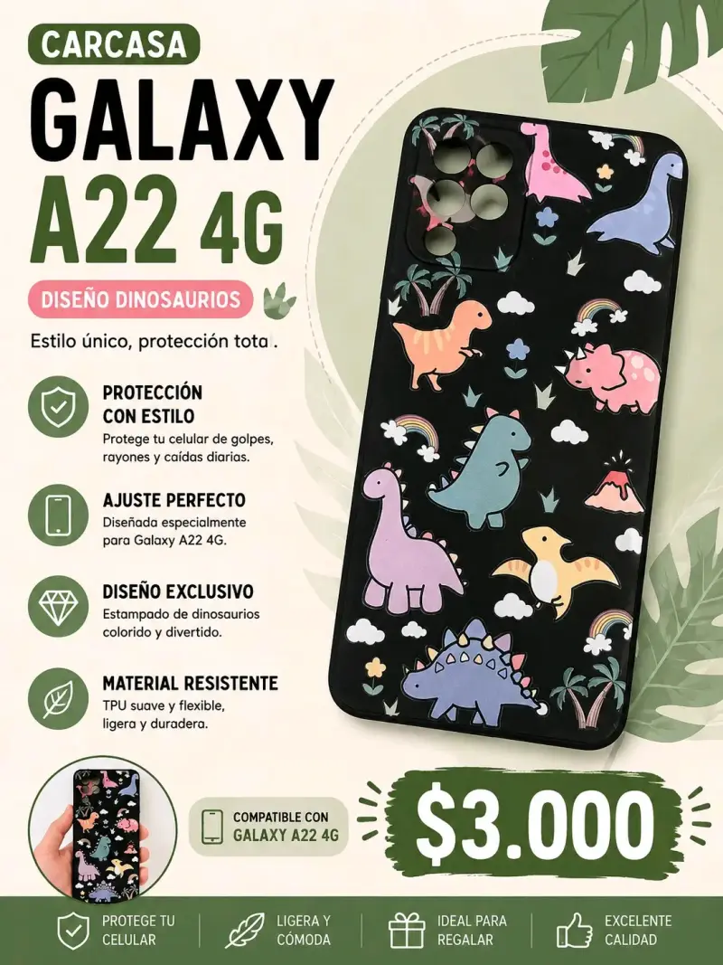 Carcasa Galaxy A22 4G diseño dinosaurios
