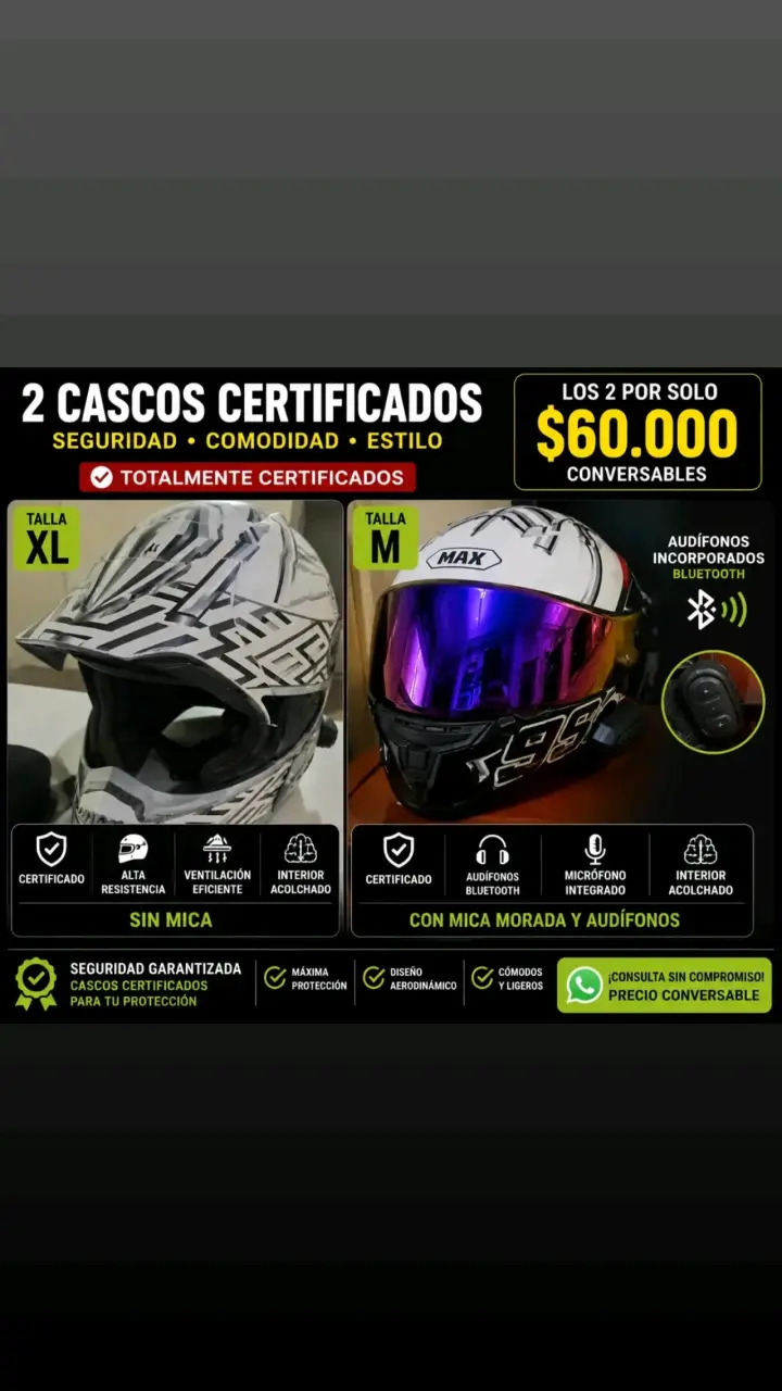 Casco de moto con audífonos Bluetooth y mica morada