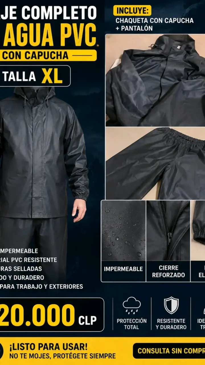 Traje impermeable completo de PVC con capucha