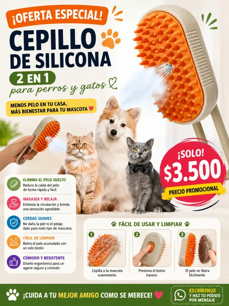 Cepillo de Silicona 2 en 1 para Mascotas