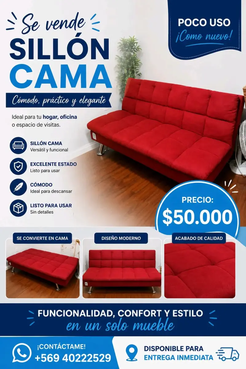 Sofá cama rojo versátil y moderno
