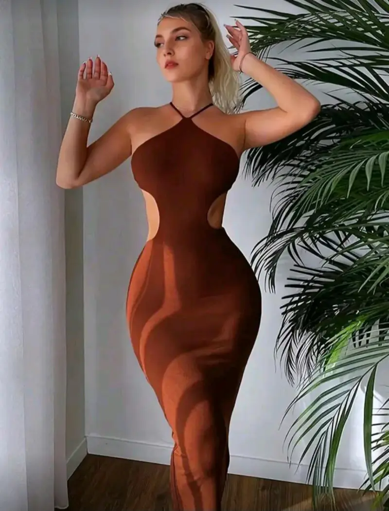 Vestido maxi café