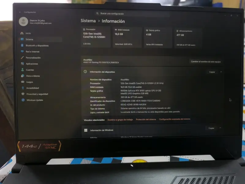 Laptop ASUS TUF Gaming con pantalla 144Hz - 5