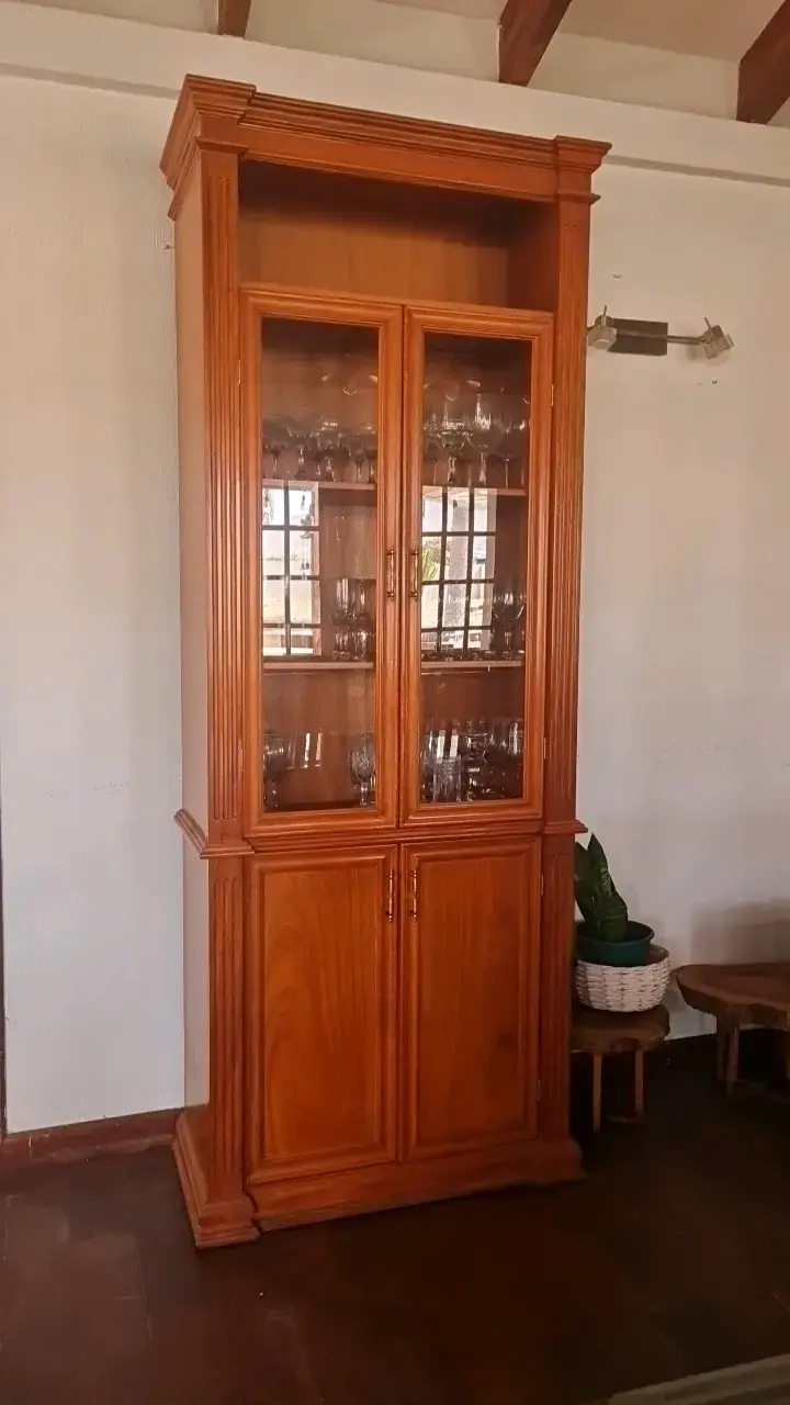 Vitrina de madera con puertas de vidrio