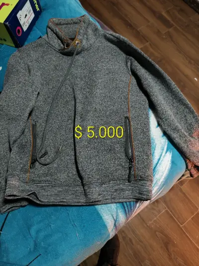 Chaqueta de lana gris con cierre y bolsillos - miniatura 1