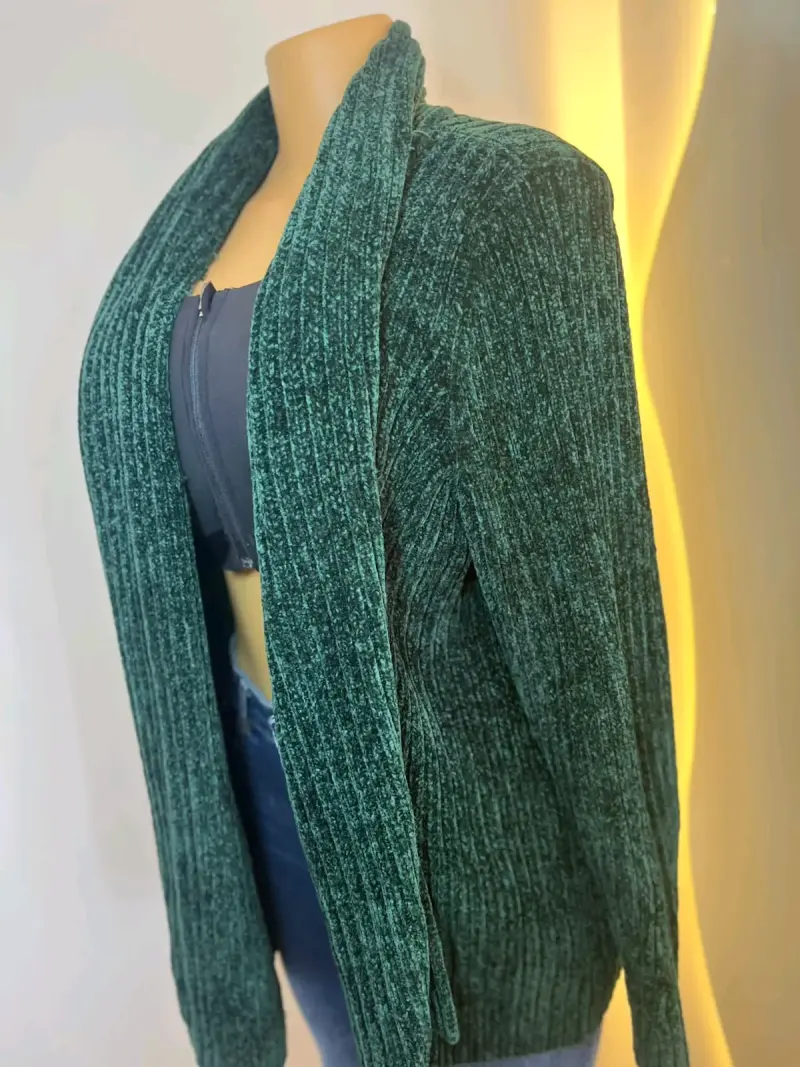 Cardigan de punto verde oscuro para mujer - 1