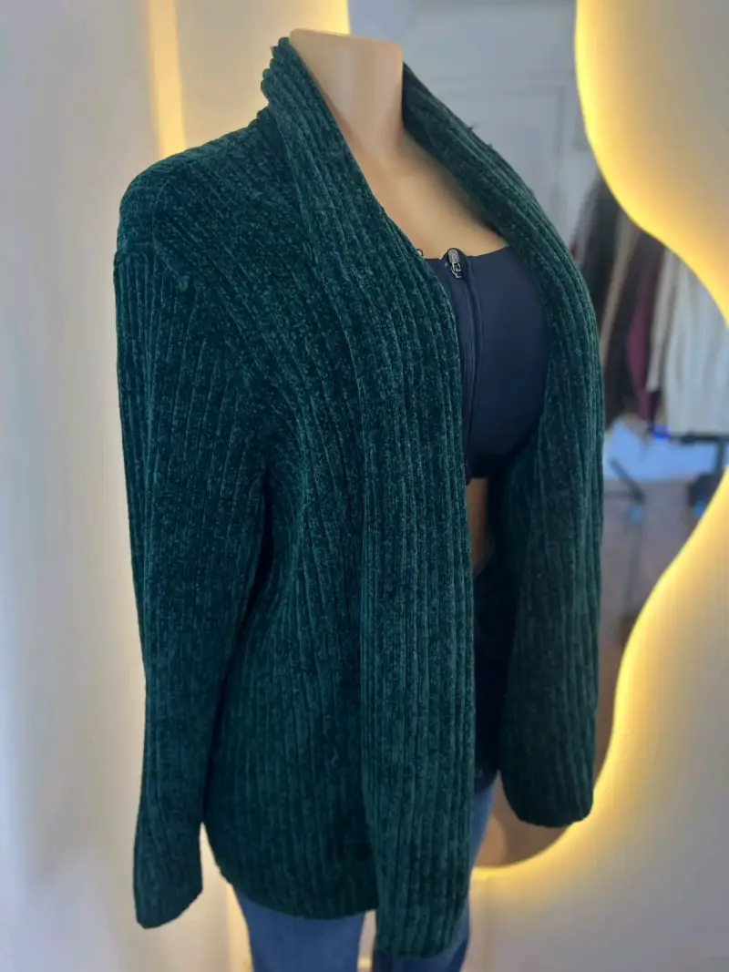 Cardigan de punto verde oscuro para mujer - 2