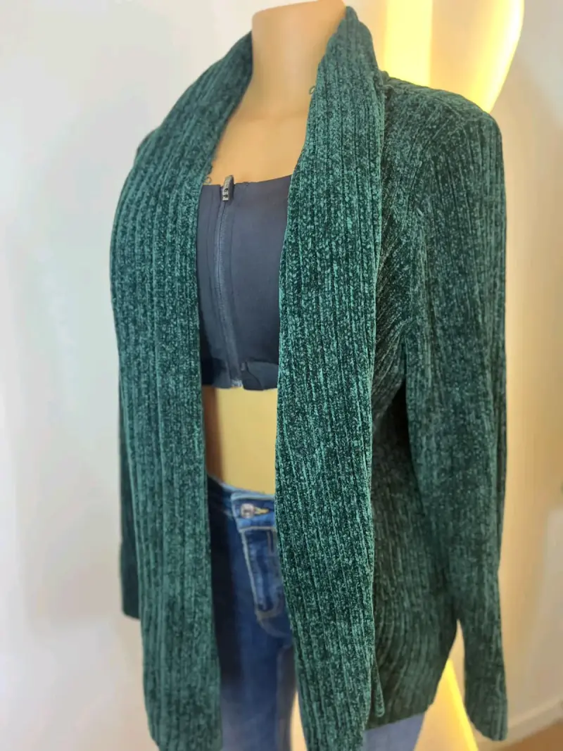 Cardigan de punto verde oscuro para mujer - 3