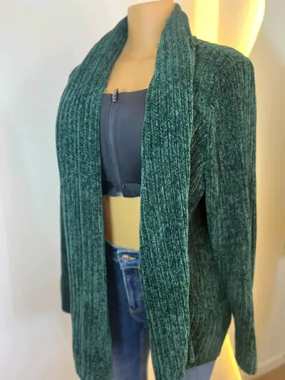 Cardigan de punto verde oscuro para mujer - miniatura 3