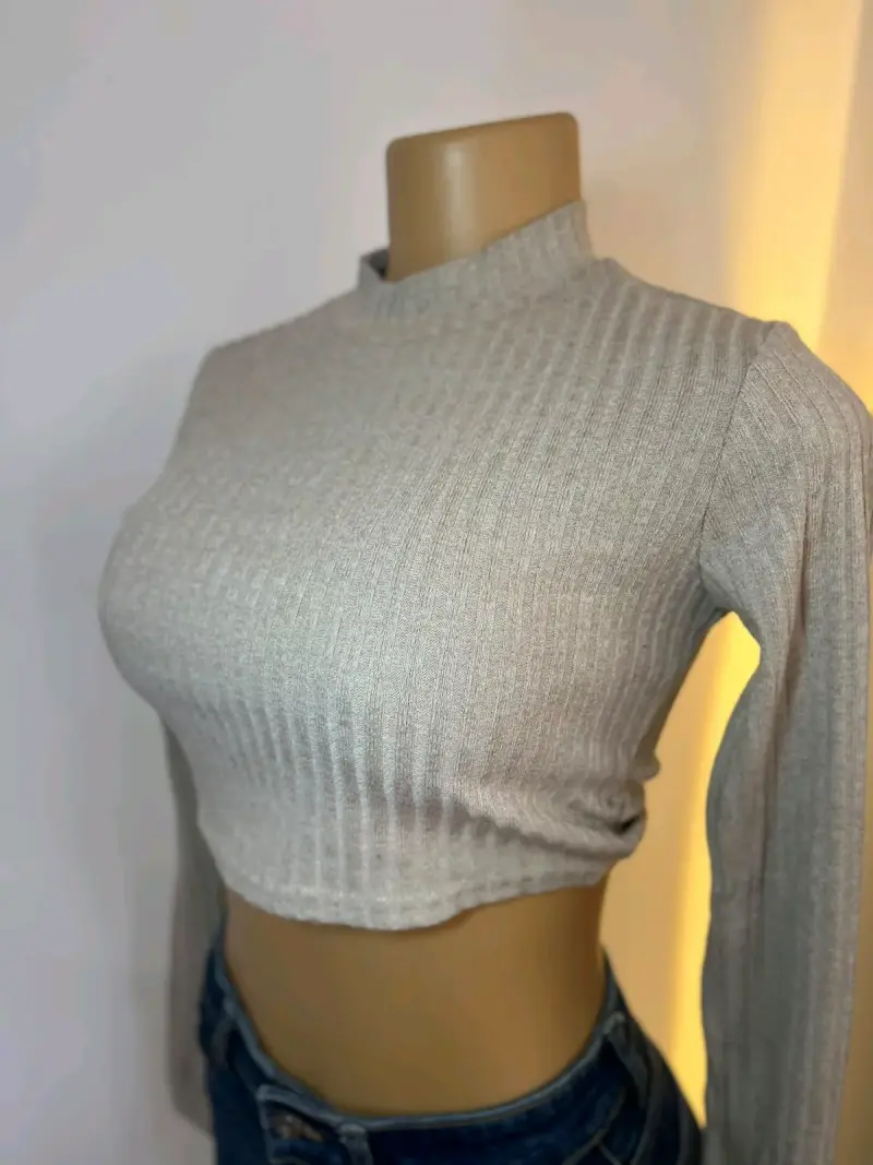 Polera de punto beige manga larga - 3