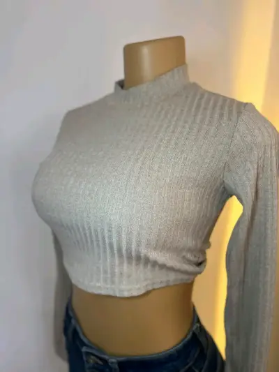Polera de punto beige manga larga - miniatura 3