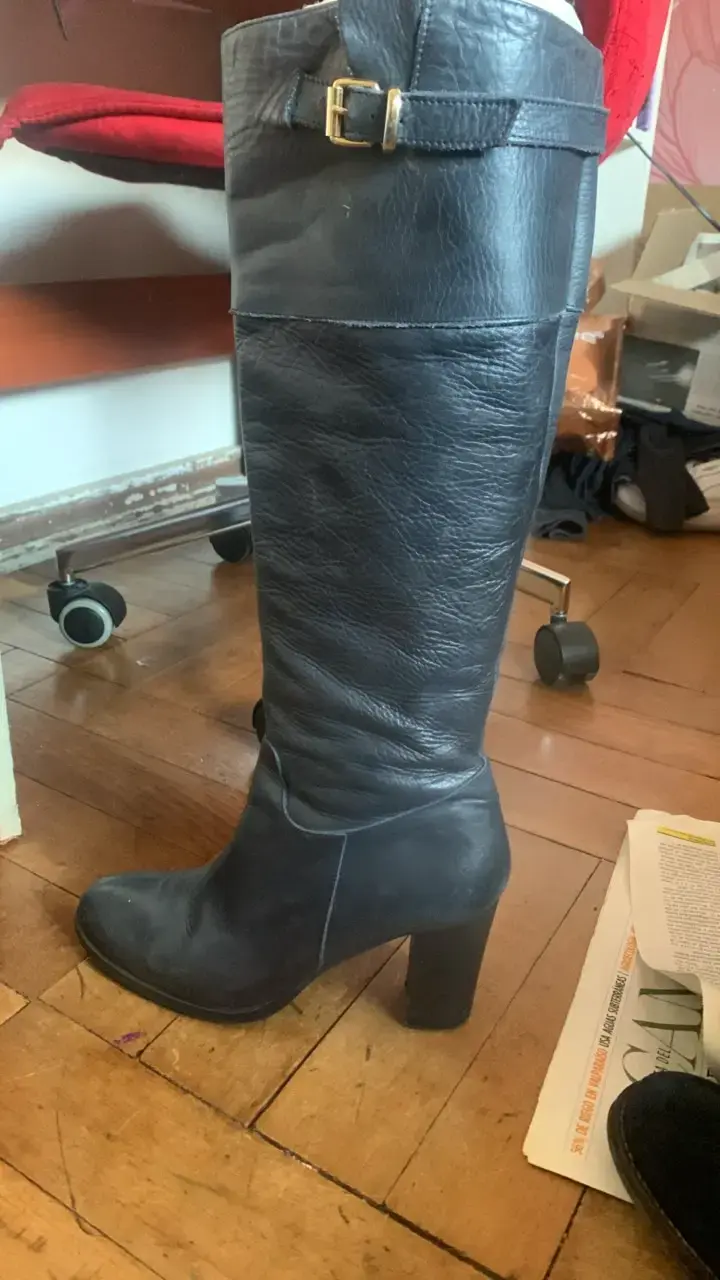 Botas de cuero azules con tacón alto - 2