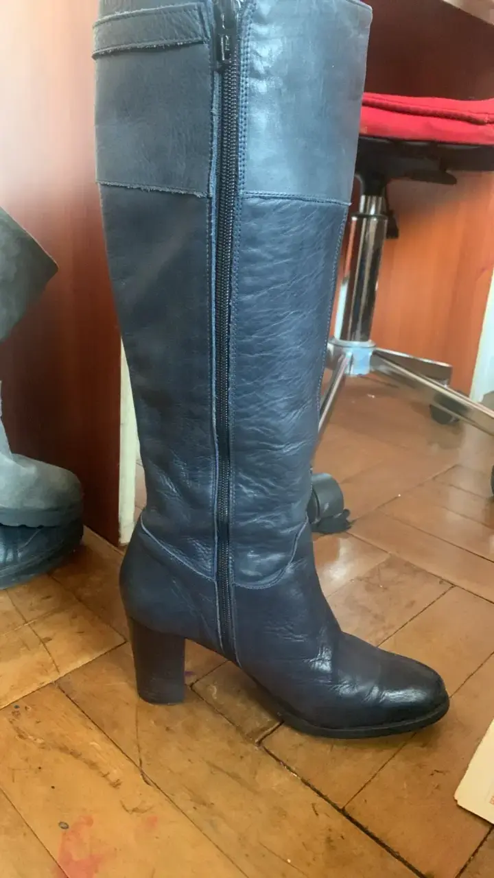 Botas de cuero azules con tacón alto - 3