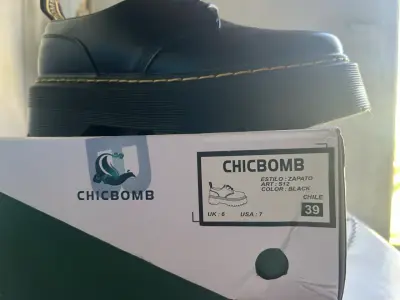 Zapatos de cuero negro Chicbomb con plataforma - miniatura 4