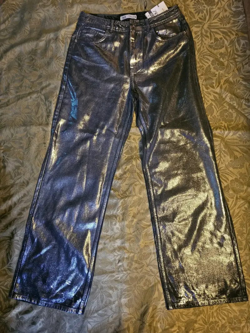 Pantalones Zara estilo metálico de tiro alto - 3