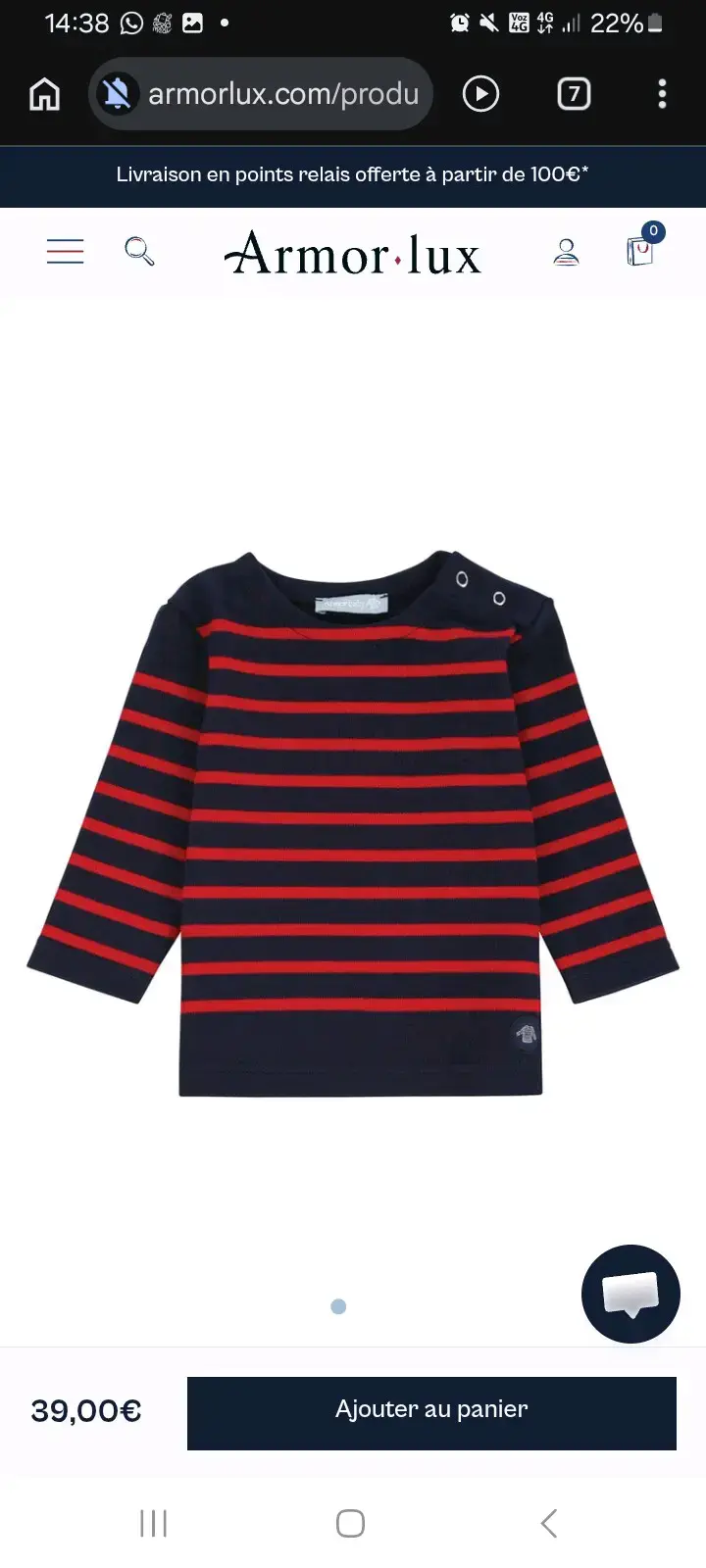 Polera rayada para niños Armor Lux