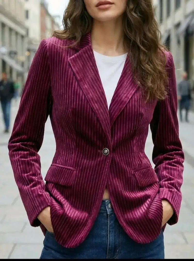 Blazer de terciopelo fucsia para mujer nuevo - 3