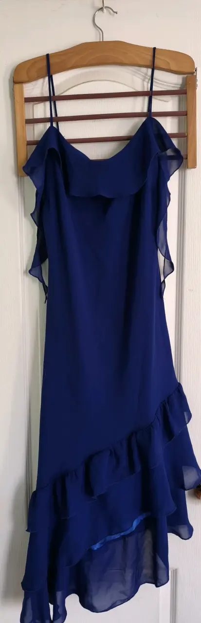 Vestido azul fiesta con volantes para mujer - 2