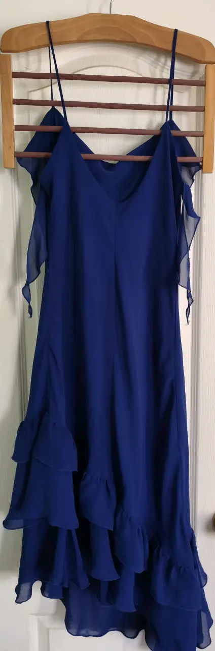 Vestido azul fiesta con volantes para mujer - 3