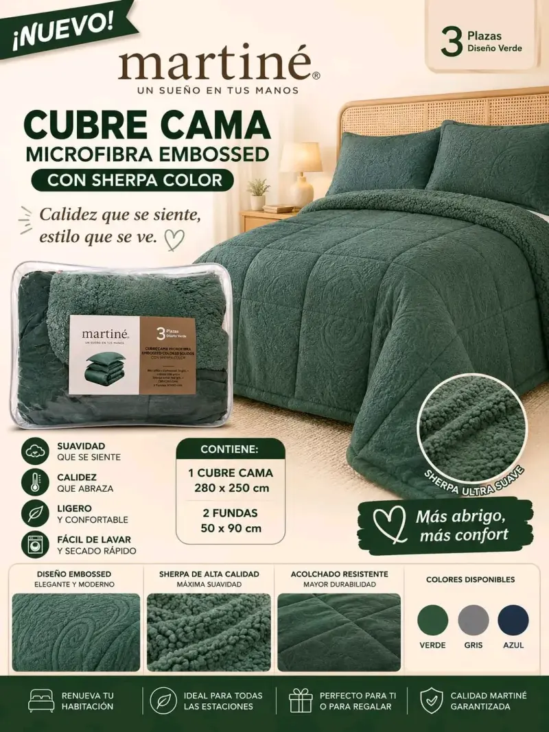 Cubre cama microfibra embossed 3 plazas verde - 1