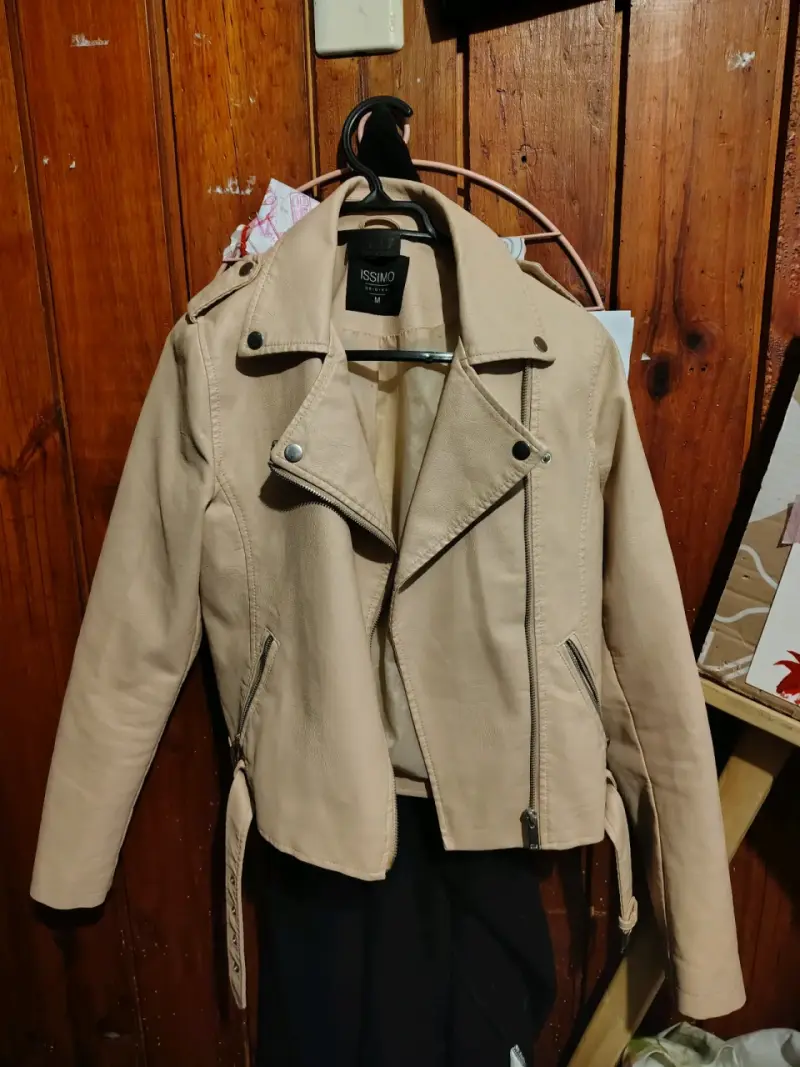 Chaqueta de cuero beige Issimo talla M - 1