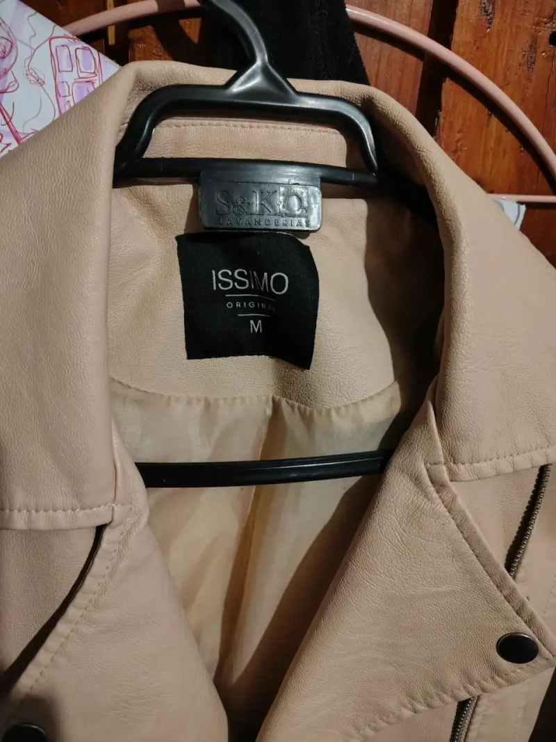 Chaqueta de cuero beige Issimo talla M - 3
