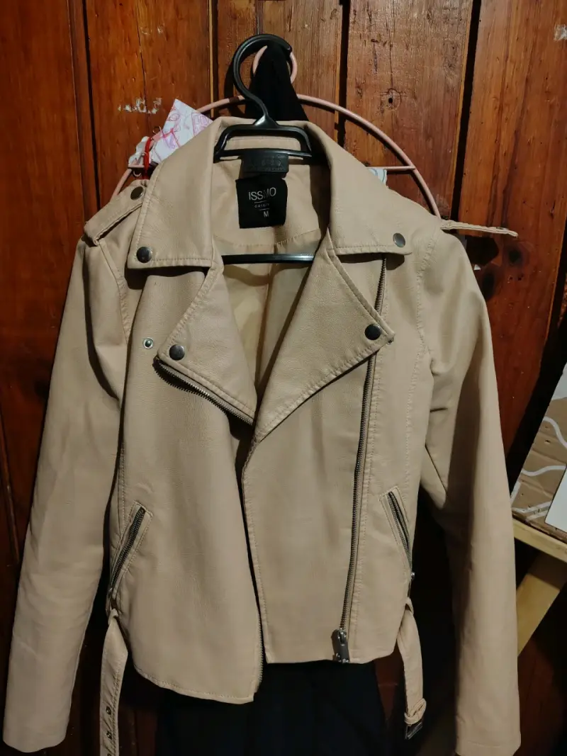 Chaqueta de cuero beige Issimo talla M - 5