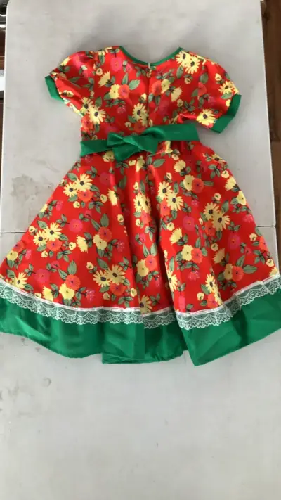 Vestido infantil floral con encaje y lazo - miniatura 3