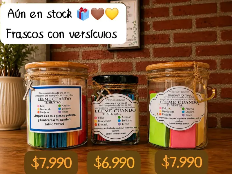 Frascos con versículos bíblicos codificados por color