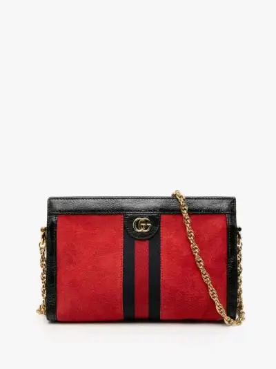 Cartera de cuero  roja y negra con cadena dorada - miniatura 1