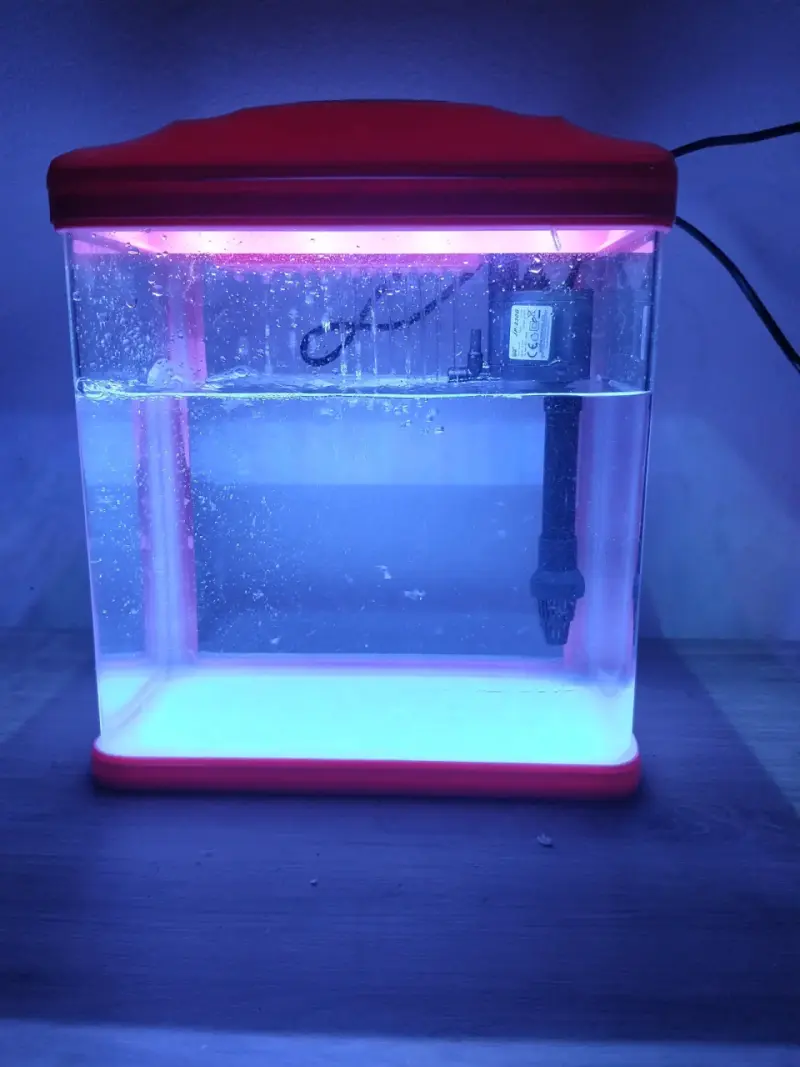Acuario pequeño con iluminación LED y bomba