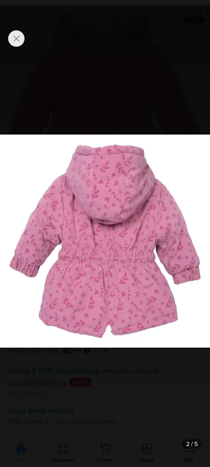 Chaqueta de invierno para niña rosa con capucha - 2
