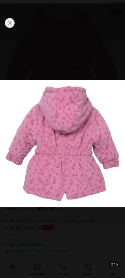 Chaqueta de invierno para niña rosa con capucha - miniatura 2
