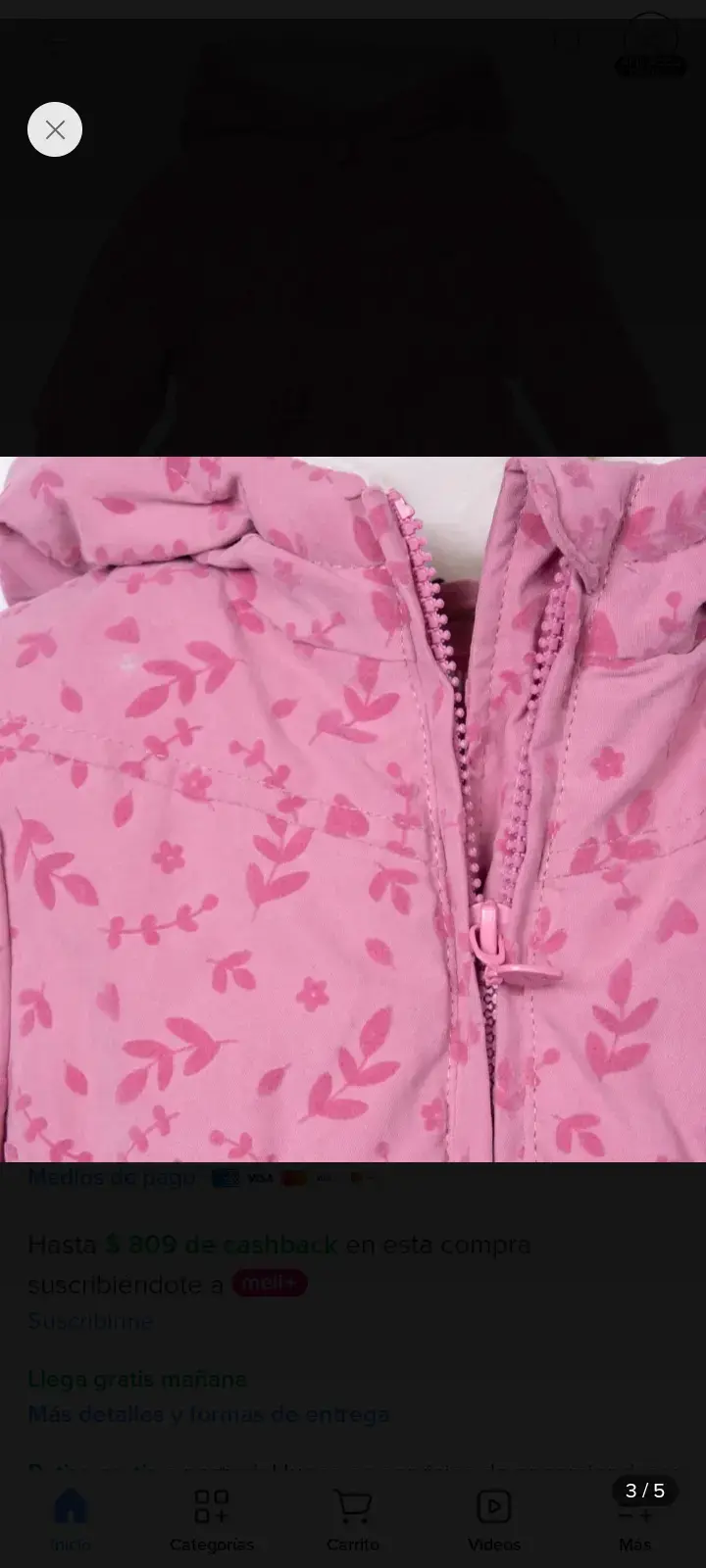 Chaqueta de invierno para niña rosa con capucha - 3