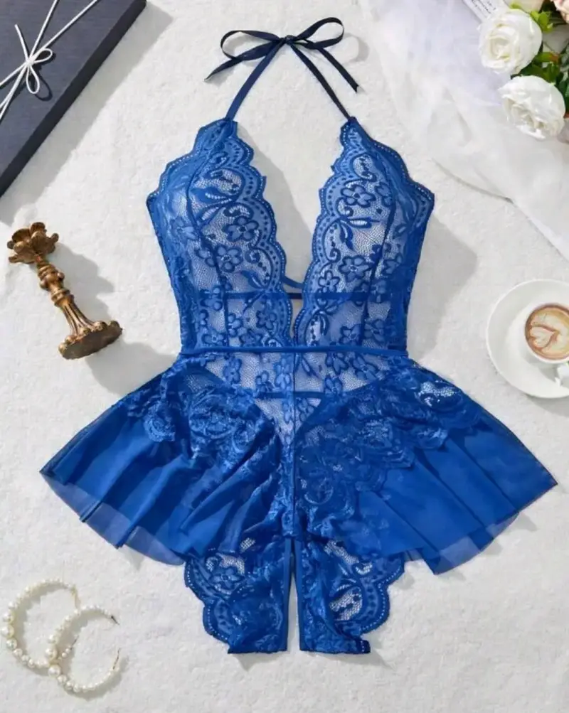 Body de encaje azul para mujer