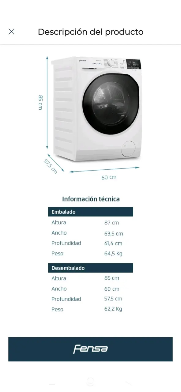 Lavadora secadora Fensa PerfectCare 8kg/5kg - 2