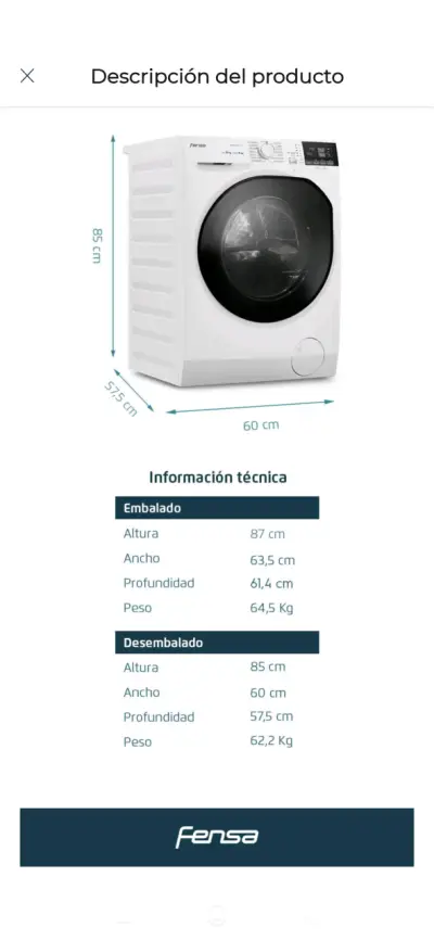 Lavadora secadora Fensa PerfectCare 8kg/5kg - miniatura 2