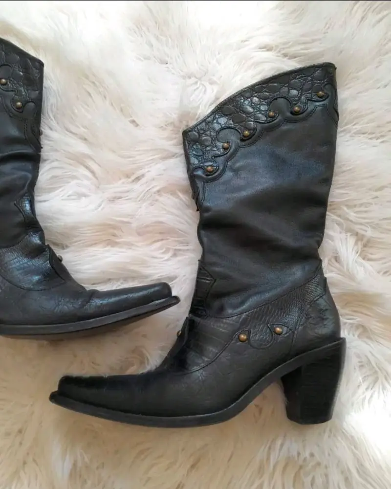 Botas negras de cuero con tacón alto - 3