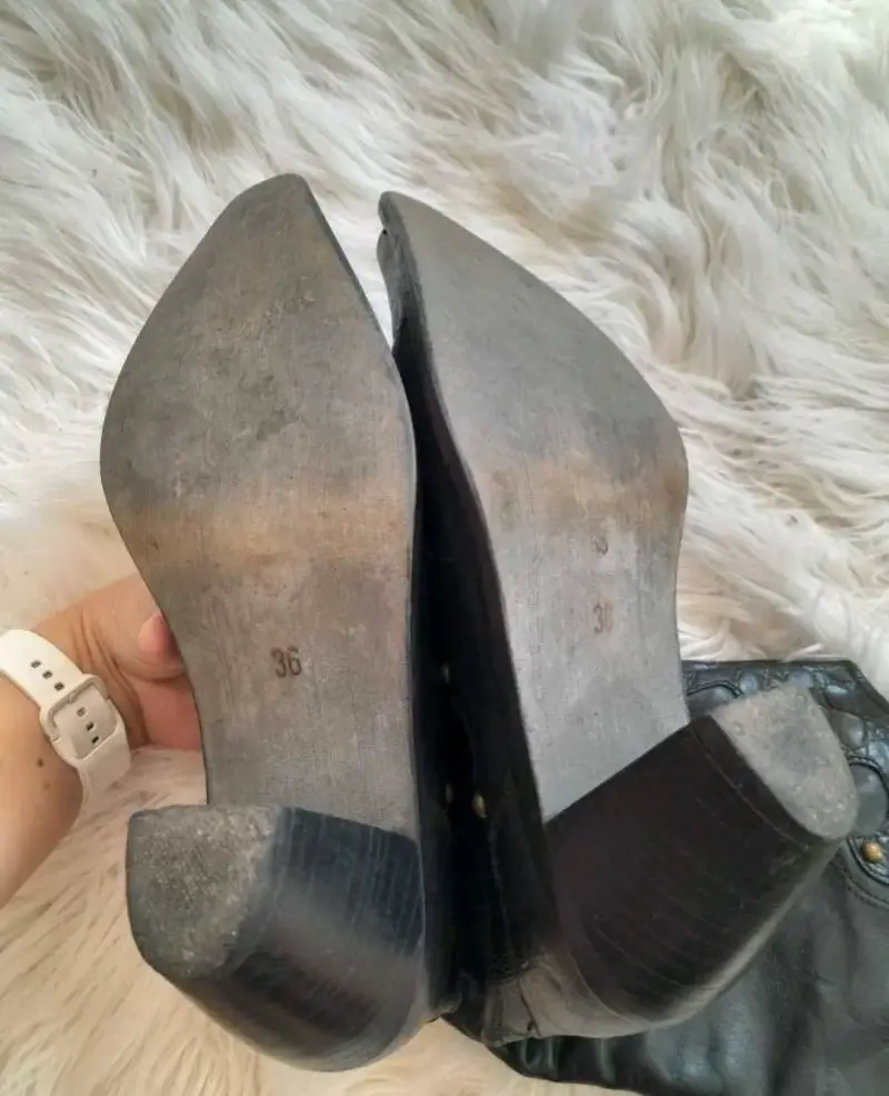 Botas negras de cuero con tacón alto - 5